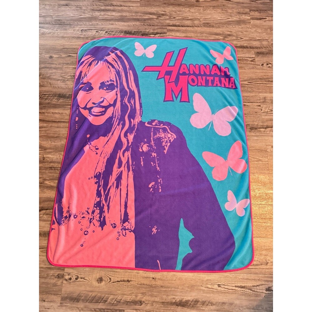 Vintage Hannah Montana Blanket Pink Fleece Throw Butterflies Y2K Disney Channel